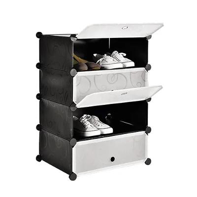 Guarda Roupa Modular Solteiro e Closet 4 Prateleiras Portátil com Porta Plástico Preto