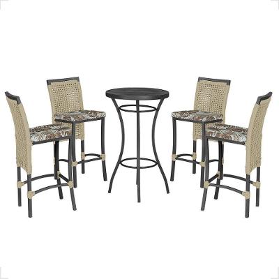 Mesa Bistrô E 4 Banquetas Roma Preta Corda Estofado 6 Trama Rami