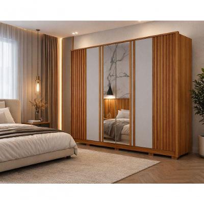 Guarda Roupa Casal Premium 6 Portas Giratórias 6 Gavetas Mdf Cinamomo Off White Espelhado Arbo