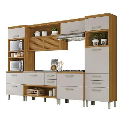 Cozinha Princesa 4 Portas 3 Gavetas MDF-MDP 334CM Freijó e Off White Nesher Móveis