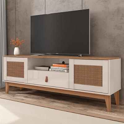 Rack Bancada para Tv Dalva 60 Pol 160cm Mdp Off White e Cedro com Pés Madeira Mpozenato