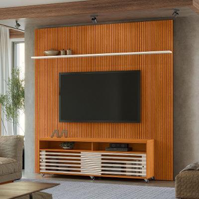 Painel Tv 75 Pol 238cm Ripado Kalven Com Rack Bancada Nerion Cinamomo-off White M20 - D'rossi