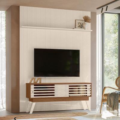 Kit Painel Piso-teto Ripado Frizz 2 Portas Naturale e Off White Pallazio