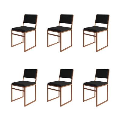 Kit 6 Cadeiras Industrial Isa Veludo Preto Base Cobre Para Mesa Sala Cozinha - Cobre-preto