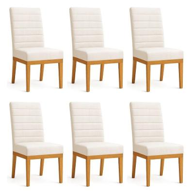 Kit 6 Cadeiras De Jantar Solana Suede Bege Base De Madeira - Pallazio