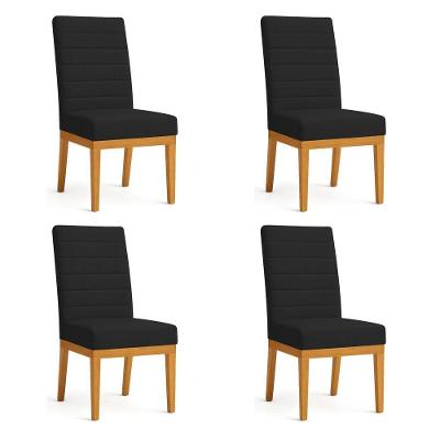 Kit 4 Cadeiras De Jantar Solana Veludo Preto Base De Madeira - Pallazio