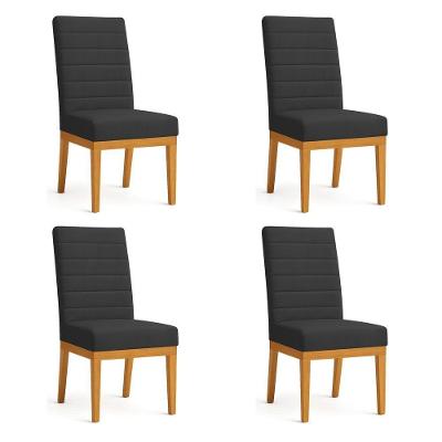 Kit 4 Cadeiras De Jantar Solana Suede Preto Base De Madeira - Pallazio