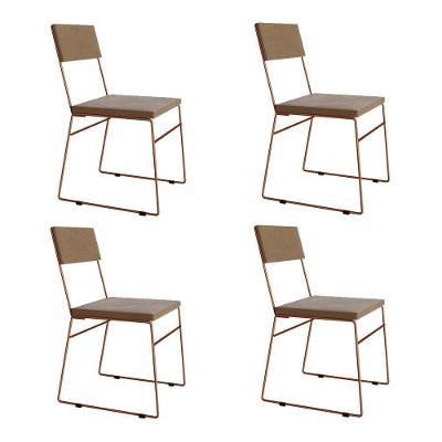 Kit 4 Cadeiras De Jantar Málaga Veludo Base Cobre Para Mesa Sala Cozinha E Decor - Cobre-marrom