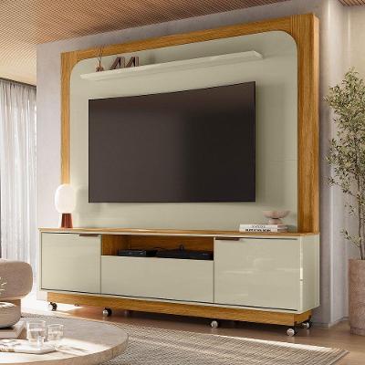 Home Theater Nilo 200CM MDP 2 Portas Gaveta Telescópica Cumaru e Opala Pallazio