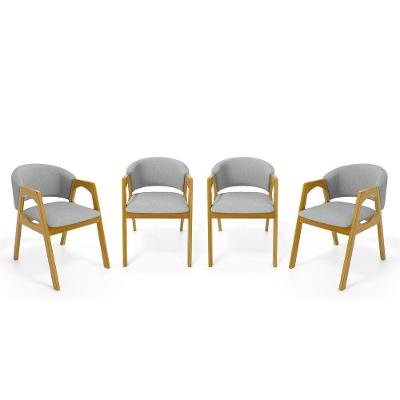 Kit Com 4 Cadeiras Agatha Madeira Maciça Estofada Para Mesa De Jantar Linho Cinza 407