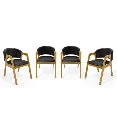 Kit Com 4 Cadeiras Agatha Madeira Maciça Estofada Para Mesa De Jantar Courino Preto 503