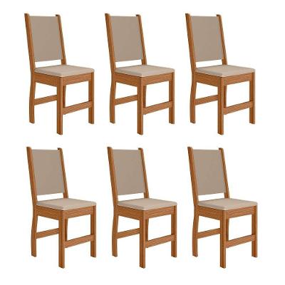 Kit 6 Cadeiras de Jantar Clara MDF Courino Bege Base Freijó Pallazio