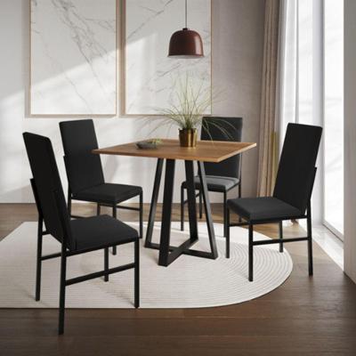 Conjunto Mesa Mônaco Premium 90cm Com 4 Cadeiras Estofadas Para Sala Jantar Cozinha - Imbuia-preto