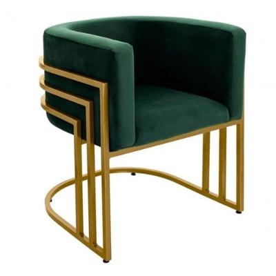 Cadeiras Poltrona Luxo Base De Metal Tripla Dourado Sala De Jantar Recepção Veludo Verde