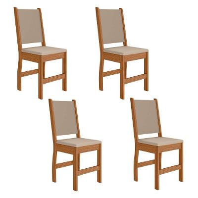 Kit 4 Cadeiras de Jantar Clara MDF Courino Bege Freijó Pallazio