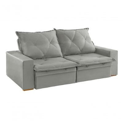 Sofá com Chaise Suíça 2 Lugares Retrátil 250CM Cinza Suede LE Estofados