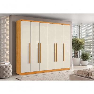 Roupeiro Canadá 8 Portas de Bater 6 Gavetas MDP Cinamomo Off White Aramóveis 268CM