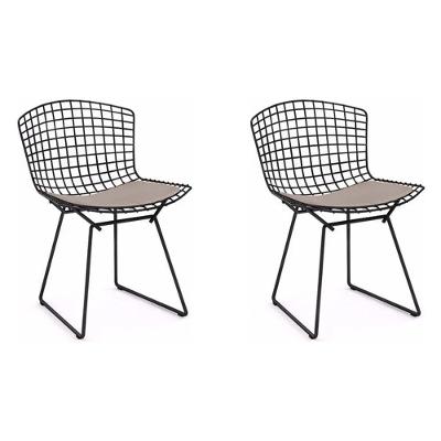 Kit 2 Cadeiras Bertoia Preta Com Assento Bege