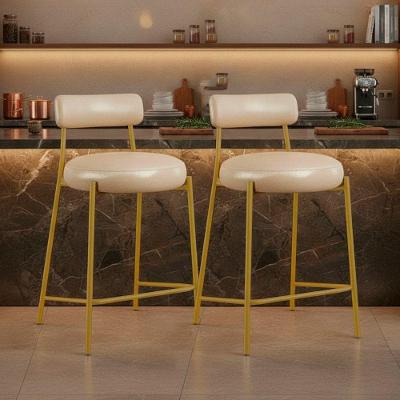 Kit 2 Banquetas Altas Londres PU Facto Base Fixa com Encosto Bege D'Rossi
