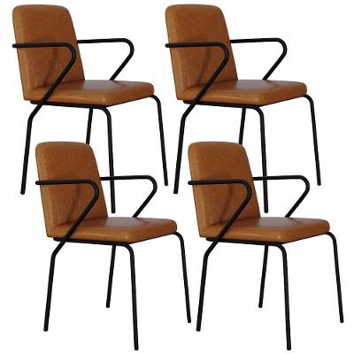 Kit 04 Cadeiras Estofada Para Sala De Jantar Com Braço Loft Preto C01 Courino Caramelo - Lyam Decor