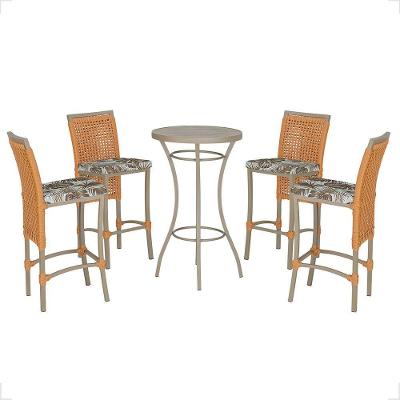 Mesa Bistrô E 4 Banquetas Roma Fendi Corda Estofado 6 Trama Terra Cota