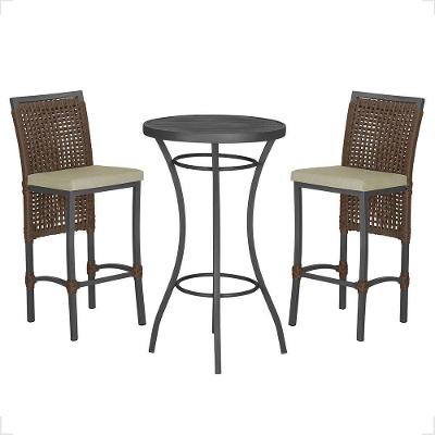 Mesa Bistrô E 2 Banquetas Roma Preta Corda Estofado 7 Trama Marrom