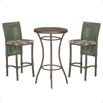 Mesa Bistrô E 2 Banquetas Roma Marrom Corda Estofado Trama Verde