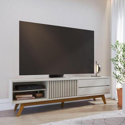 Rack para TV Veneza 75" 200CM MDF MDP com Porta de Correr Gavetas e Prateleira Off White