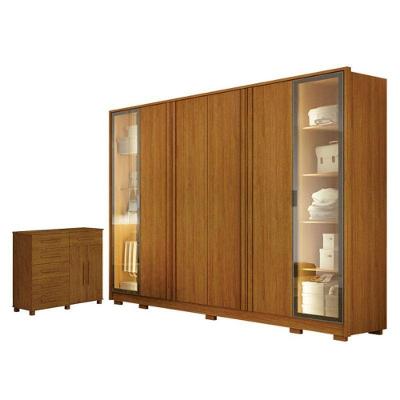Guarda Roupa Casal Prime 6Portas C/Led Cinamomo C/Cômoda São Paulo 6Gavetas 2 Portas Cinamomo Leifer