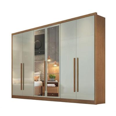 Guarda Roupa Casal Livorno 6 Portas Giratórias 8 Gavetas MDF com Espelho Cumaru-Fendi Móveis Novo