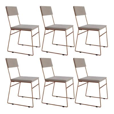Kit 6 Cadeiras Málaga Veludo Bege Base Cobre Para Mesa Sala Cozinha - Cobre-bege
