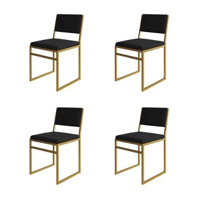 Kit 4 Cadeiras Isa Industrial Veludo Base Dourado Para Mesa Sala Cozinha Decor Home - Dourado-preto