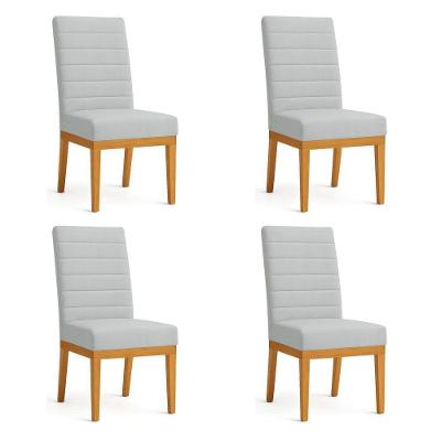Kit 4 Cadeiras De Jantar Solana Suede Base De Madeira - Pallazio Cor Cinza