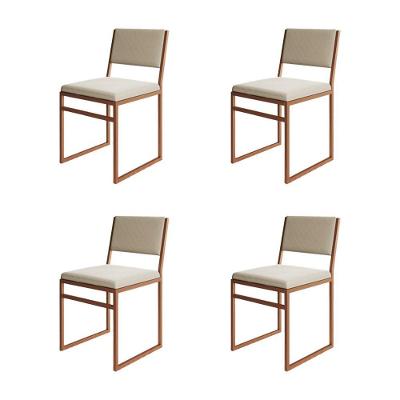 Kit 4 Cadeiras Industrial Isa Veludo Base Cobre Para Mesa Sala Jantar Cozinha Conforto - Cobre-bege