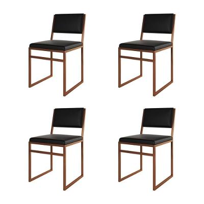 Kit 4 Cadeiras Industrial Isa Assento Corino Base Cobre Para Mesa Sala Cozinha Home - Cobre-preto