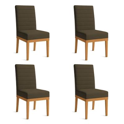 Kit 4 Cadeiras De Jantar Solana Linho Marrom Café Base De Madeira - Pallazio