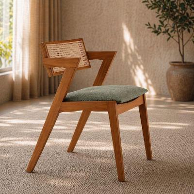 Cadeira Oslo Luxo Madeira Maciça Linho Oliva Verde Encosto Rattan Imperial