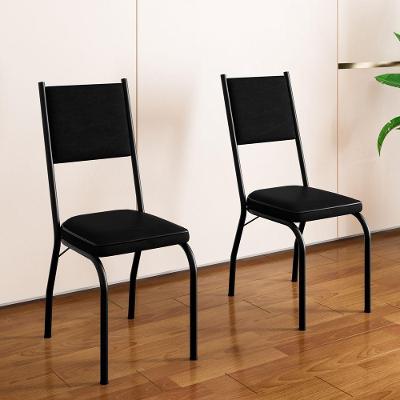 Kit 2 Cadeiras de Jantar 258 SF Aço Tubular Couro Sintético Preto Combo Stock