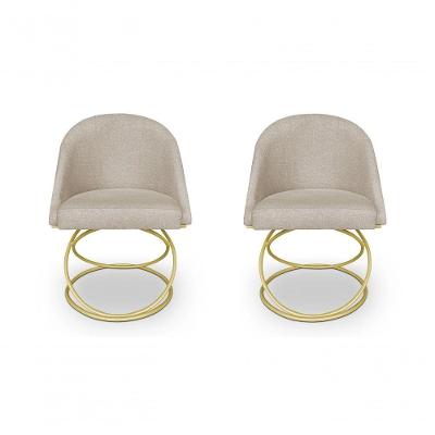 Kit 2 Cadeira De Jantar Luxo Base De Metal Dourado Sala Esritório Recepção Suede Veludo Bege Do Lar Móveis