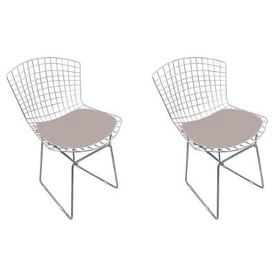 Kit 2 Cadeiras Bertoia Cromada Com Assento Sintético Bege