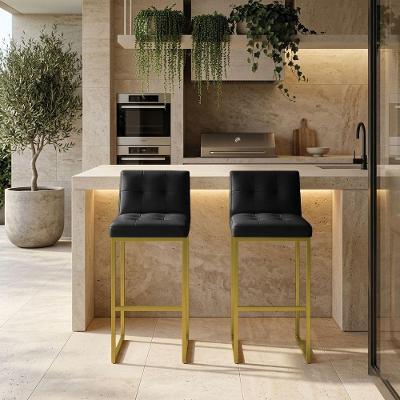 Kit 2 Banquetas Lirina PU Base Fixa com Encosto Industrial Preto D'Rossi