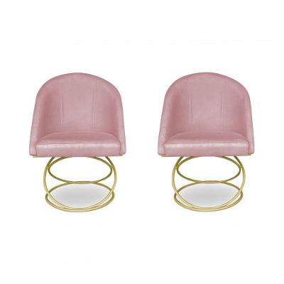 Kit 2 Cadeira De Jantar Luxo Base De Metal Dourado Sala Esritório Recepção Suede Veludo Rosa Do Lar Móveis