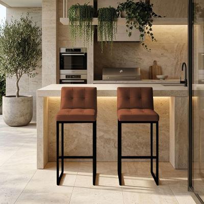 Kit 2 Banquetas Lirina PU Nozes Base Fixa com Encosto Industrial Preto D'Rossi