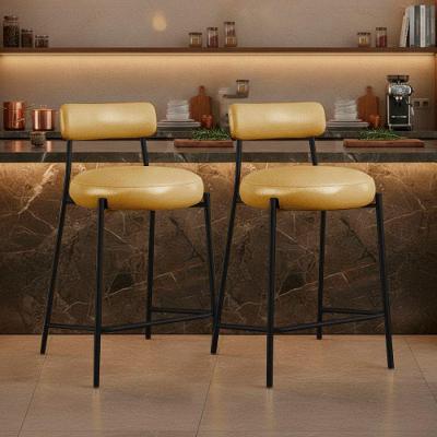 Kit 2 Banquetas Altas Londres PU Base Fixa com Encosto Dourado D'Rossi