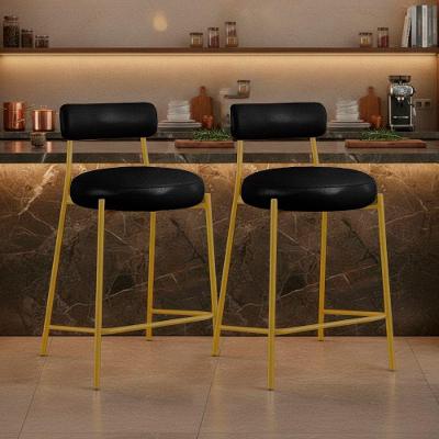 Kit 2 Banquetas Altas Londres PU Aço com Encosto Fixo Preto D'Rossi