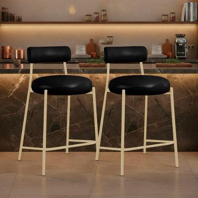 Kit 2 Banquetas Altas Londres PU Aço com Encosto Fixo Preto D'Rossi