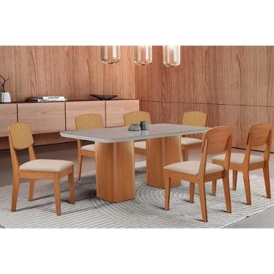 Kit 6 Cadeiras Havana Moderno em Madeira MDF Assento Couro Sintético 91,5CM Suede Capuccino Móveis
