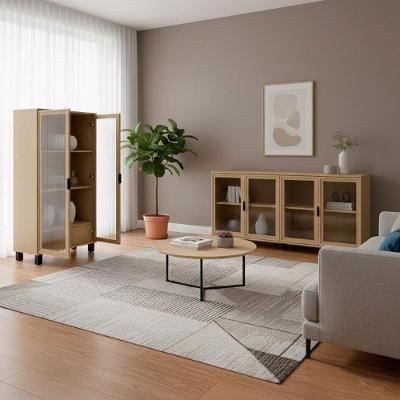 Conjunto Cristaleira e Aparador Paris E-966 R638 em MDP com Vidro Canelado Riviera Ditália Móveis
