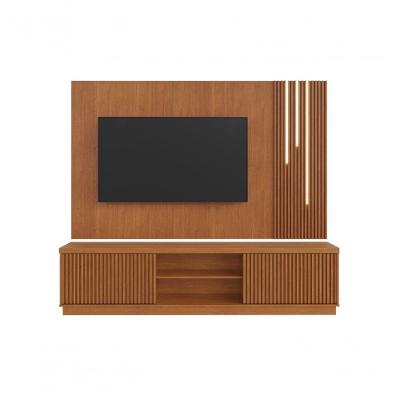 Painel com Rack Home Arezzo para TV 75" 220CM MDF-MDP com LED Amadeirado