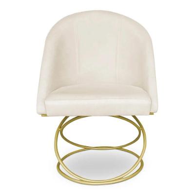 Cadeira De Jantar Luxo Base De Metal Dourado Sala Esritório Recepção Suede Veludo Off White Do Lar Móveis
